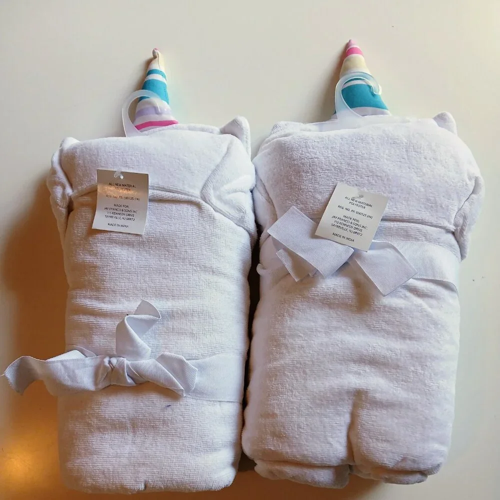NWT Hooded Cotton Unicorn Cat Embroidered Towel Set of 2 - Picture 5 of 5